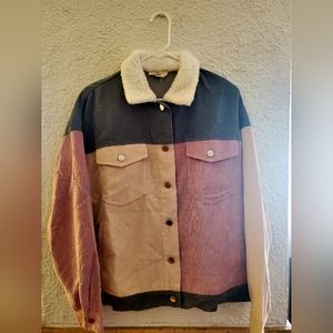 Fur collar multi color corduroy women's jacket